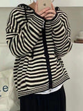 Wenkouban-Spring Casual Outfits Y2K Outfits Hooded Striped Long Sleeve Knit Cardigan