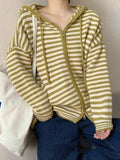 Wenkouban-Spring Casual Outfits Y2K Outfits Hooded Striped Long Sleeve Knit Cardigan