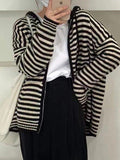 Wenkouban-Spring Casual Outfits Y2K Outfits Hooded Striped Long Sleeve Knit Cardigan