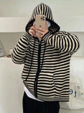 Wenkouban-Spring Casual Outfits Y2K Outfits Hooded Striped Long Sleeve Knit Cardigan