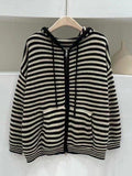 Wenkouban-Spring Casual Outfits Y2K Outfits Hooded Striped Long Sleeve Knit Cardigan