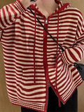 Wenkouban-Spring Casual Outfits Y2K Outfits Hooded Striped Long Sleeve Knit Cardigan