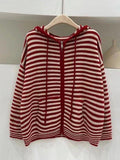 Wenkouban-Spring Casual Outfits Y2K Outfits Hooded Striped Long Sleeve Knit Cardigan