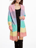 Wenkouban-Winter outfits ideas New Rainbow Color Loose Long Knit Cardigan Ladies Sweater Jacket