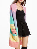 Wenkouban-Winter outfits ideas New Rainbow Color Loose Long Knit Cardigan Ladies Sweater Jacket