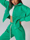 Wenkouban-Winter outfits ideas Solid color women's jacket jacket casual trousers suit long-sleeved jacket sweater two-piece suit