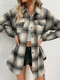 Wenkouban-Winter outfits ideas New Ladies Casual Long Plaid Shirt Jacket