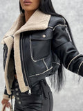 Wenkouban-Winter outfits ideas Women's new lamb wool short coat zipper motorcycle style jacket top