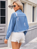 Wenkouban-Winter outfits ideas New Washed Casual Ripped Denim Short Jacket Top