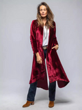 Wenkouban-Winter outfits ideas Women's Velvet Long Cardigan Solid Color Vintage Split Jacket Trench Coat Loose Coat