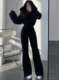 Wenkouban Winter outfits Christmas outfits New High Street Elastic Waist Solid Color Flare Pants For Women Spring Autumn Thick Casual Female Trouser 24124