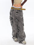 Wenkouban Faded Light Bleached Baggy Cargo Jeans