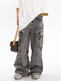 Wenkouban Faded Light Bleached Baggy Cargo Jeans