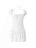 Wenkouban-Christmas Thanksgiving Gift New Year's Eve Dress Lace-Up Ruffle Halter Mini Dress