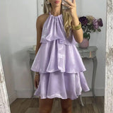 Wenkouban-Christmas Thanksgiving Gift New Year's Eve Dress party look inspos back to school dress  Organza Halterneck Layered Mini Dress