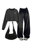 Wenkouban-Christmas outfits new years eve outfits Y2k Baggy Y2K Grunge Sweatpants+Striped Drawstring Women's Sweatshirt+High Quality Nylon Shoulder Bag