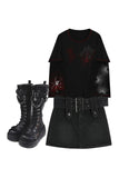 Wenkouban-Christmas outfits new years eve outfits Midnight Rebel Belted Mini Skirt+Fall Alt Long Sleeved Hoodie+Gothic Ankle Combat Boots Women's Platform