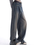 Wenkouban Vintage faded baggy boyfriend jeans with grosgrain detail