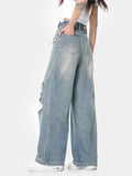 Wenkouban Blue Vintage Wide Leg Ripped Jeans