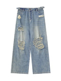 Wenkouban Blue Vintage Wide Leg Ripped Jeans