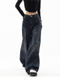 Wenkouban Dark blue 90s vintage baggy boyfriend jeans