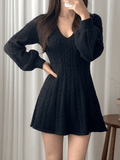 Wenkouban-Christmas Thanksgiving Gift New Year's Eve Dress V Neck Cable Knit Long Sleeve Mini Dress