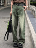 Wenkouban chill guy Winter outfits  Christmas outfits Green Vintage Faded Boyfriend Jeans