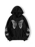 Wenkouban-Spring Casual Outfits Y2K Outfits Y2K Butterfly Oversized Zip Up Hoodie