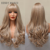 Pure Blonde Synthetic Hair Wigs Long Water Wave Wig for Women Colored Cosplay Lolita Wig with Bangs Heat Resistant