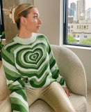 Y2K Aesthetics Sweater Women Heart Striped Turtleneck Sweaters E-girl Sweet Pullovers Long Sleeve Hot Green Sweater 90s Knitwear