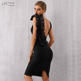 Wenkouban 2022 New Summer Black Bodycon Bandage Dress Women Sexy V-Neck Ruffles Mesh Backless Vestidos Celebrity Evening Party Dress