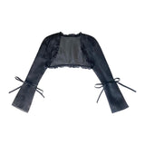 Wenkouban Gothic Cloak Womne Long Sleeve Crop Top Bow Design Black Cape + Patchwork Tank Top Two Piece Set Korean Style Sexy Tops