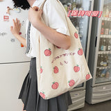 Wenkouban  Japanese Peach Print Tote Bag Large-capacity Shoulder Bag For Women Shopper Bag Canvas Bag Handbag Student Bags Bolsa Feminina