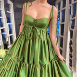 UZN New Arrival A-Line Green Satin Bustier Prom Dress Elegant Spagetti Straps Ruffles Evening Dress Plus Size Party Dress