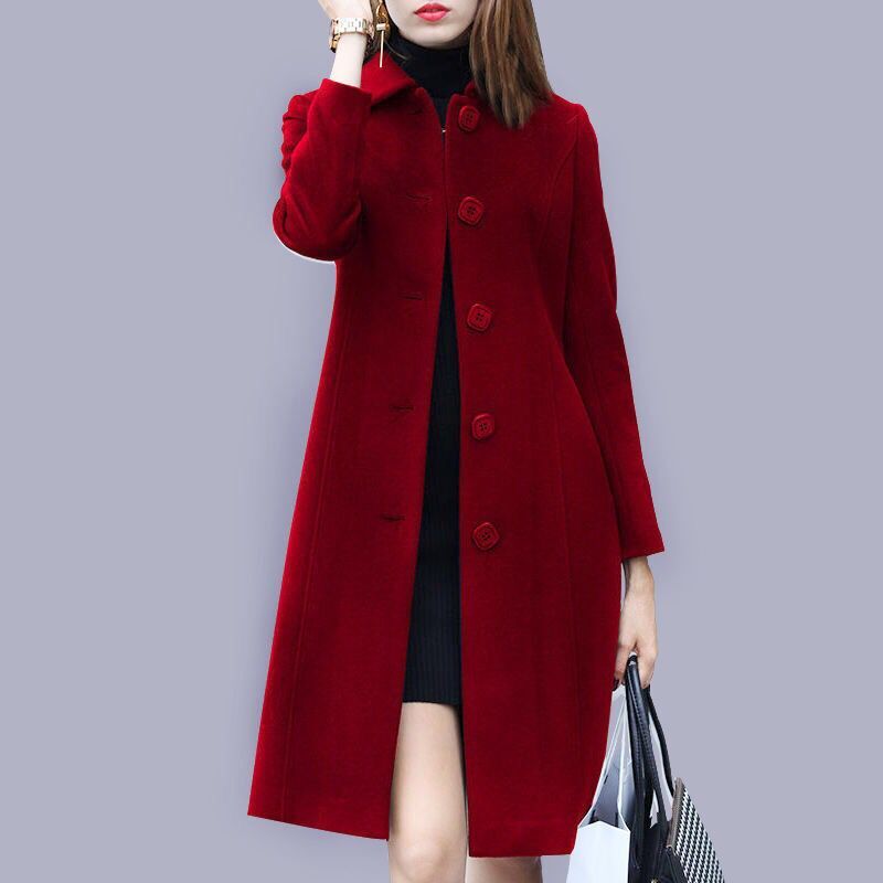 Wenkouban Fashion Ladies Wool Coat New Autumn Winter Mid-Length Single