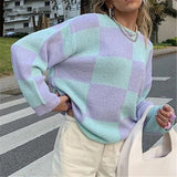 Wenkouban Ladies Autumn Winter Sweater Women Pullovers Oversize Loose Casual Soft Jumper Knitted Plaid Women Sweaters Female Pull Knitwear