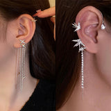 Wenkouban Trend 2022 New Animal Birds Tassel Women Earrings Clip Ear Cuff Silver Color Stars No Pierced Ear Hook Long Chain Earing Jewelry