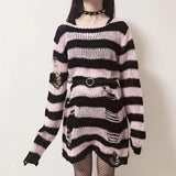 Wenkouban Punk Gothic Sweater Emo Tops E-Girls Mall Goth Pullovers Y2k Harajuku Grunge Clothes Alt Dark Aesthetic Striped Jumpers