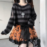 Wenkouban Punk Gothic Sweater Emo Tops E-Girls Mall Goth Pullovers Y2k Harajuku Grunge Clothes Alt Dark Aesthetic Striped Jumpers