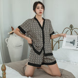 Wenkouban Silk Pajamas For Women Luxury Designer Casual Shorts Suits Ladies Pajamas Set V Neck Sexy Nightwear Sleepwear Home Clothes