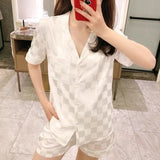 Wenkouban Silk Pajamas For Women Luxury Designer Casual Shorts Suits Ladies Pajamas Set V Neck Sexy Nightwear Sleepwear Home Clothes