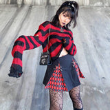 Wenkouban Punk Gothic Sweater Emo Tops E-Girls Mall Goth Pullovers Y2k Harajuku Grunge Clothes Alt Dark Aesthetic Striped Jumpers