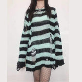 Wenkouban Punk Gothic Sweater Emo Tops E-Girls Mall Goth Pullovers Y2k Harajuku Grunge Clothes Alt Dark Aesthetic Striped Jumpers