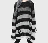 Wenkouban Punk Gothic Sweater Emo Tops E-Girls Mall Goth Pullovers Y2k Harajuku Grunge Clothes Alt Dark Aesthetic Striped Jumpers