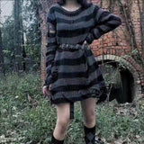 Wenkouban Punk Gothic Sweater Emo Tops E-Girls Mall Goth Pullovers Y2k Harajuku Grunge Clothes Alt Dark Aesthetic Striped Jumpers