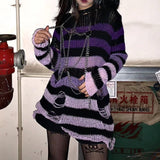 Wenkouban Punk Gothic Sweater Emo Tops E-Girls Mall Goth Pullovers Y2k Harajuku Grunge Clothes Alt Dark Aesthetic Striped Jumpers