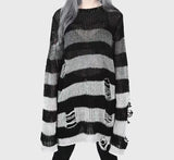 Wenkouban Punk Gothic Sweater Emo Tops E-Girls Mall Goth Pullovers Y2k Harajuku Grunge Clothes Alt Dark Aesthetic Striped Jumpers