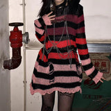 Wenkouban Punk Gothic Sweater Emo Tops E-Girls Mall Goth Pullovers Y2k Harajuku Grunge Clothes Alt Dark Aesthetic Striped Jumpers